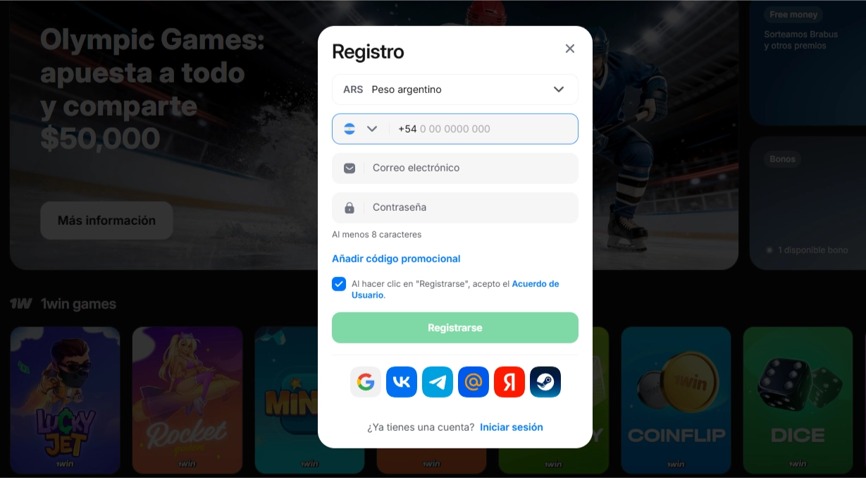 Registrate en 1Win